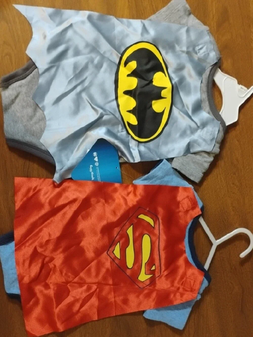 Batman & Superman Baby Bodysuit Set - Gray & Light Blue